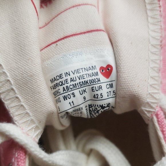 Converse Chuck PLAY Comme des Garçons pink sneakers mens 9 - Picture 5 of 9